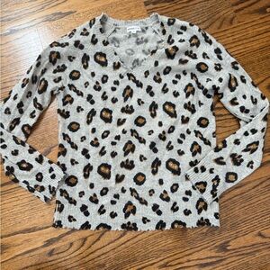Minnie Rose Gray and Black Leopard Sweater
